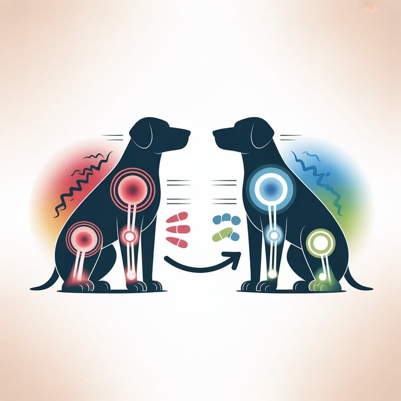 Infografik gesunde vs. entzündete Hundegelenke